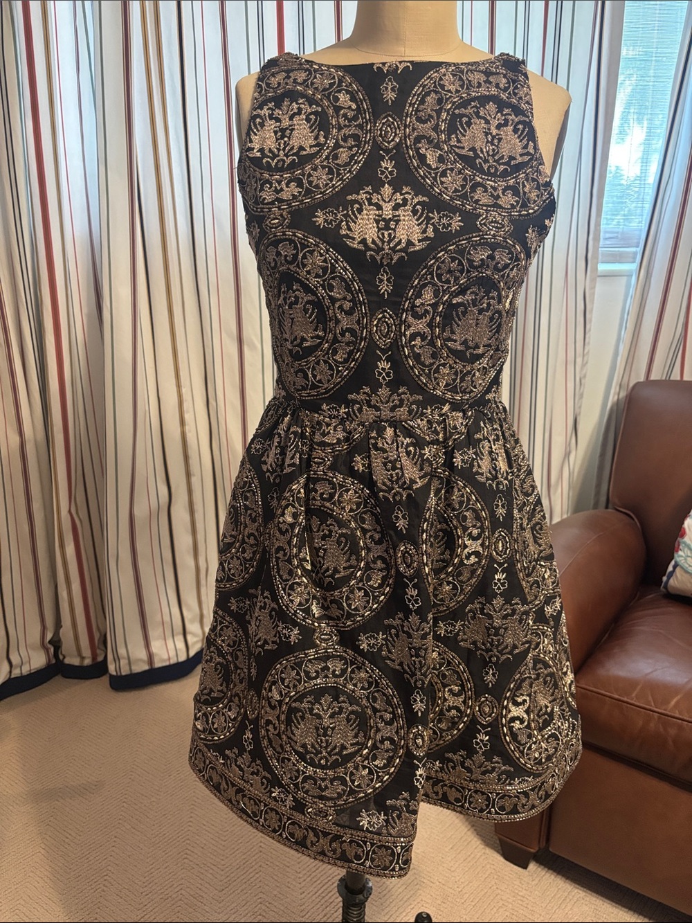 Alice + Olivia Black Dress with Gold Medallion Brocade